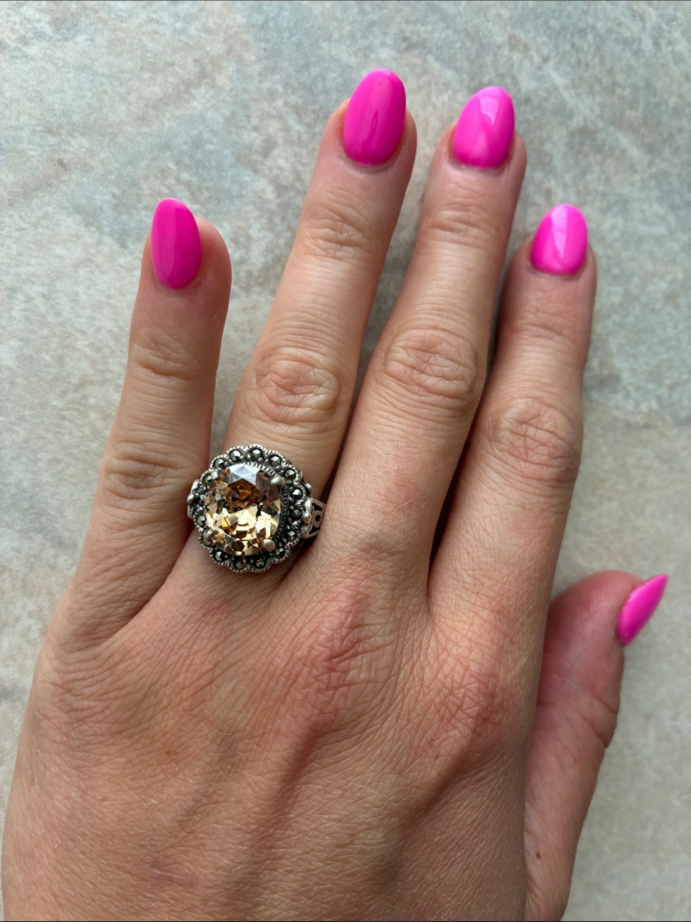 Genuine solid sterling silver vintage citrine, large stone ring